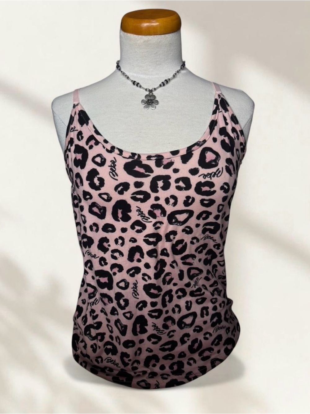 bebe Pink Leopard Print Camisole Tank Top